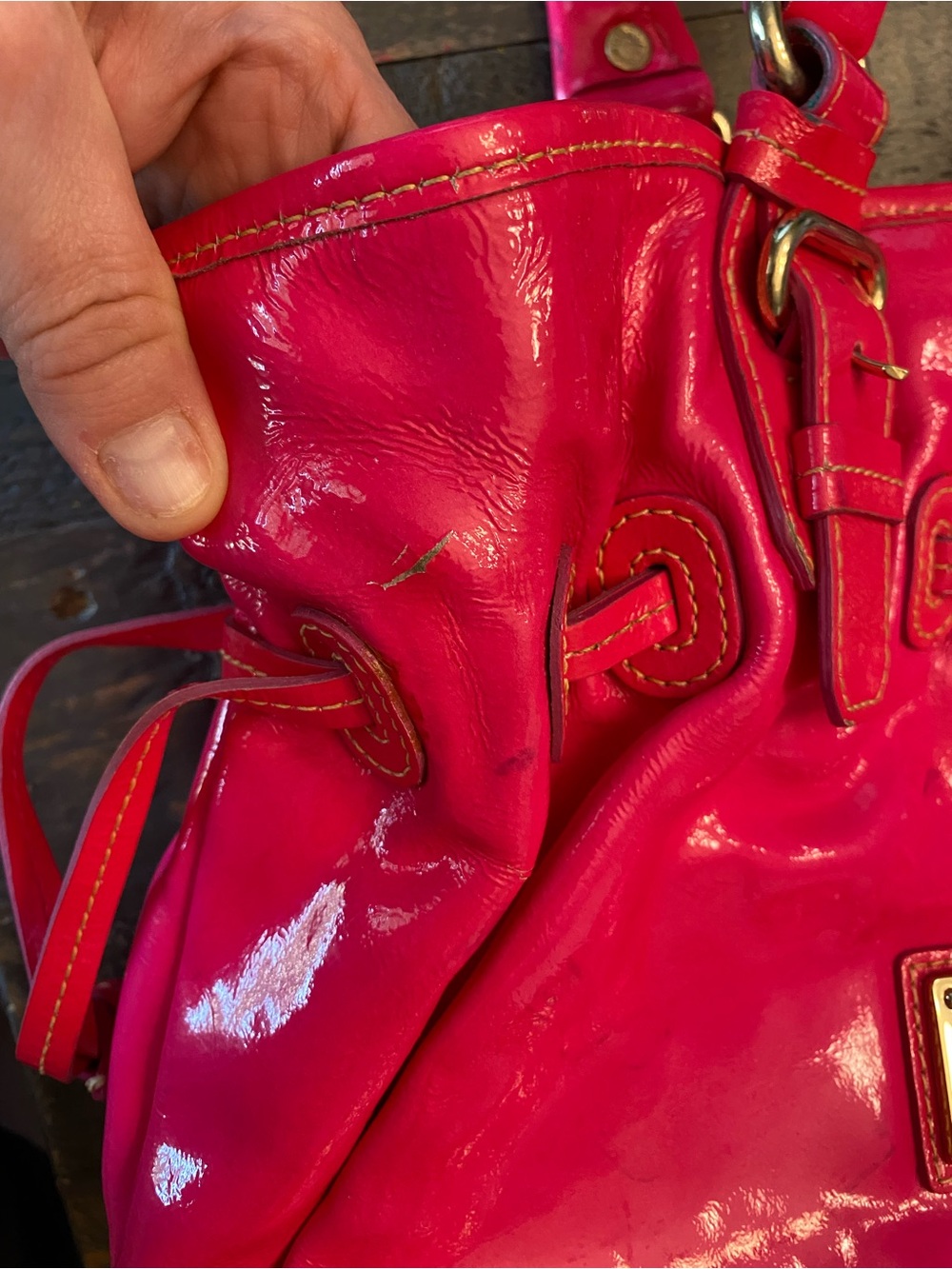 Dooney & Bourke Chiara Hot Pink Patent Leather Shoulder Bag - Picture 5 of 11